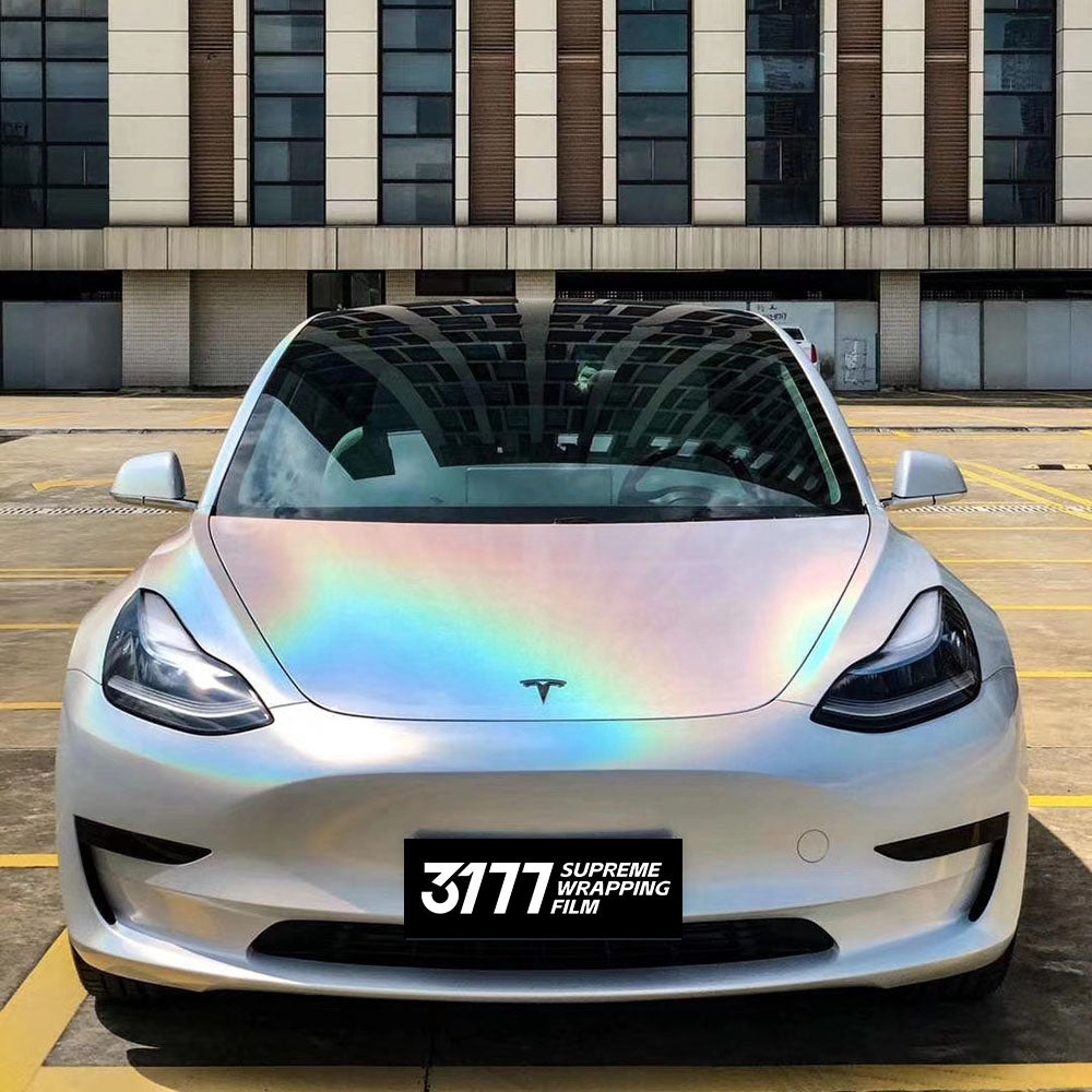 Glossy Iridescence Laser White Car Sticker