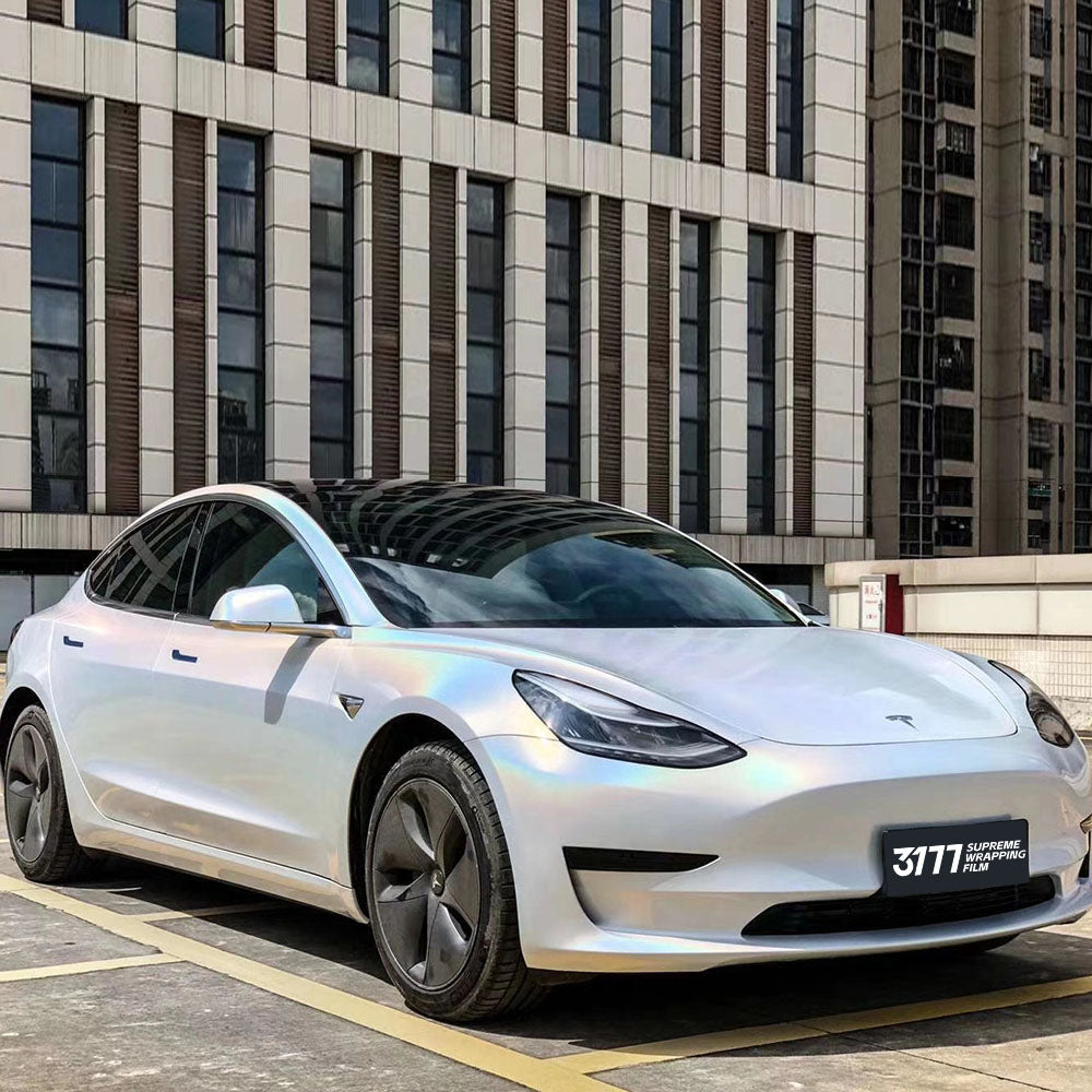 Glossy Iridescence Laser White Car Sticker